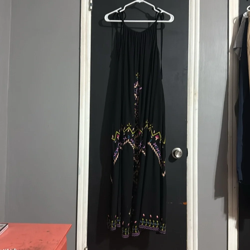 Anthropologie Embroidered Tie Strap Maxi Dress w/ Pockets Size: S - Picture 4 of 12